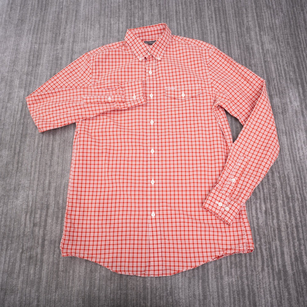 L.L. Bean Signature Shirt Mens MT Red Gingham Cotton Long Sleeve Excellent